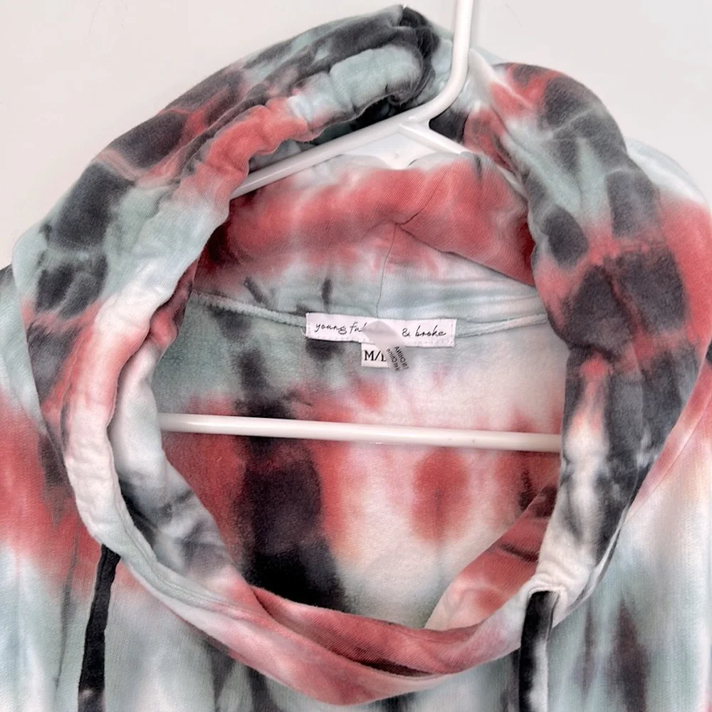 EUC Young Fabulous & Broke tie dye crop hoodie unique snap dolman style sleeves - Picture 2 of 5